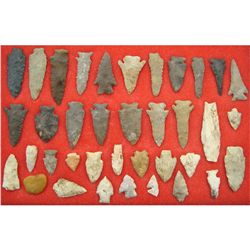 Display of 37 Indian Arrowheads