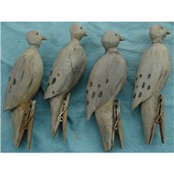 4 Hand Carved Morning Dove Decoys