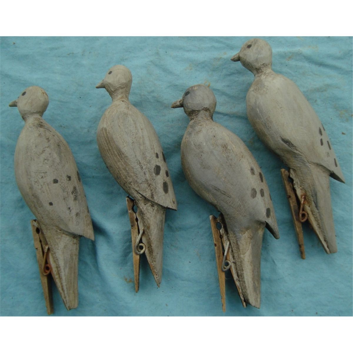 4 Hand Carved Morning Dove Decoys