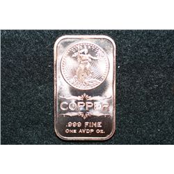 2012 Copper Ingot, .999 Fine 1 Oz.