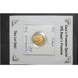 1874 Indian Princess $3 Gold Coin w/ding, VF+ Details  **CeCe's Premium Special 10% Buyer's Premium-