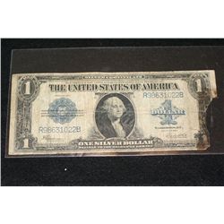 1923 US Silver Certificate $1, Blue Seal, #R98631022B, Lg Piece torn away on RT, AG3