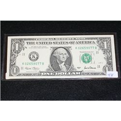 2001 US Federal Reserve Note $1, Dallas TX Reserve, #K02659077B