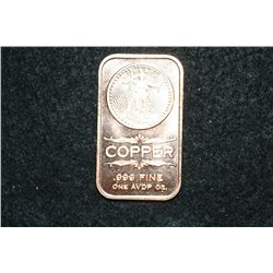 2012 Copper Ingot, .999 Fine 1 Oz.