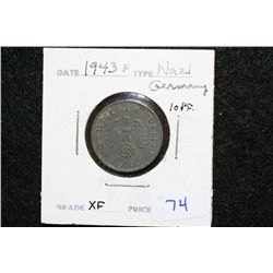1943F Nazi Germany 10 Reichspfennig, XF, Flying Eagle w/Swatstika