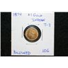 Image 1 : 1874 Indian Princess $1 Gold Coin, T-3 Polished