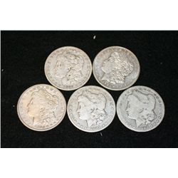1888-S, 1891, 1899-O, 1921-D & 1921-S Silver Morgan $1, lot of 5