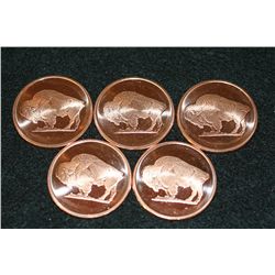 2011 Buffalo Copper Round, .999 Fine 1 Oz., lot of 5