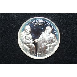 The Legacy of JFK-With Khruschchev In Vienna Silver Round, .999 Fine Silver