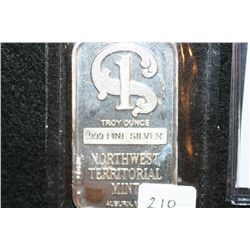 Northwest Territorial Mint Silver Ingot, .999 Fine Silver 1 Oz.