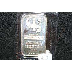 Northwest Territorial Mint Silver Ingot, .999 Fine Silver 1 Oz.