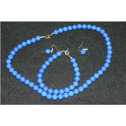 8 MM Lapis Lazuli 18" Necklace; 7.5" Bracelet & Drop Earring Set, NEW!