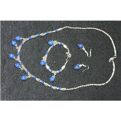 Lapis Lazuli & Silver 22" Necklace, Bracelet & Drop Earring Set, NEW!