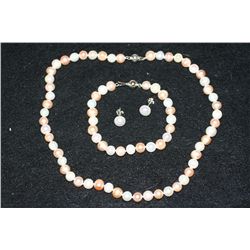 8-9 MM Mix Colors-White, Pink & Lavender Pearl 18" Necklace; 8" Bracelet & Post Earrings, NEW!