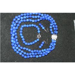 8 MM Three Row Lapis Lazuli Necklace; Bracelet & Drop Earring Set, NEW!