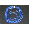 Image 2 : 8 MM Three Row Lapis Lazuli Necklace; Bracelet & Drop Earring Set, NEW!
