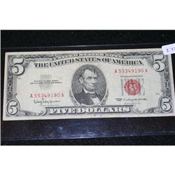 1963 United States Note $5, Red Seal, #A55349190A