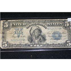 1899 US Silver Certificate $5, Blue Seal, #N25247074 (Large Indian Bill)