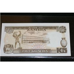 Bank of Zambia Five Kwacha Foreign Bank Note