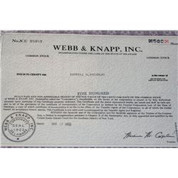 Webb & Knapp Inc. Stock Certificate dated 1969