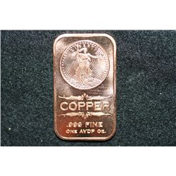 2012 Copper Ingot, .999 Fine 1 Oz.