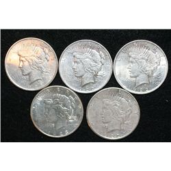1922 (3), 1922-S & 1923-S Peace $1, lot of 5
