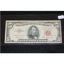 1963 United States Note $5, Red Seal, #A62939912A