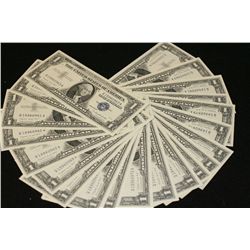 1957-A US Silver Certificate $1, Blue Seal, #Q18960960A thru #Q18960984A consecutive numbers, lot of