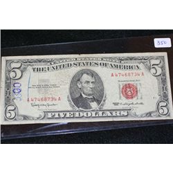 1963 United States Note $5, Red Seal, #A47468734A