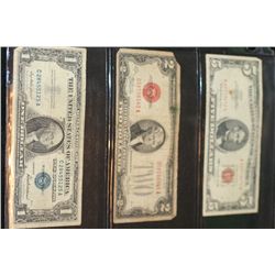 1957 US Silver Certificate $1, Blue Seal, #C28455125A, 1928-F United States Note $2, Red Seal, #D585