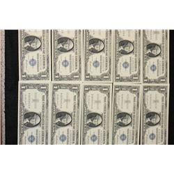 1957 US Silver Certificate $1, Blue Seal, #A06950909A thru #A06950918A, Consecutive numbers, lot of 