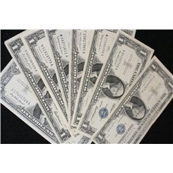 US Silver Certificate $1, various dates & numbers, lot of 10