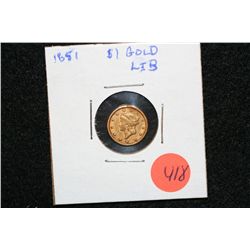 1851 Liberty $1 Gold Coin