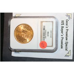 1899-S Liberty $20 Gold Coin, NGC Graded MS63  **CeCe's Premium Special 10% Buyer's Premium-This Lot