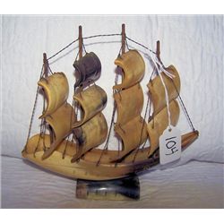 Hand carved sailing ship by Inuit