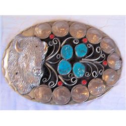 Buffalo belt buckle with 11 buffalo nickels 6" X 4"
