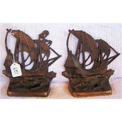 Pr. Metal Book Ends, Fifteenth Century Galleon