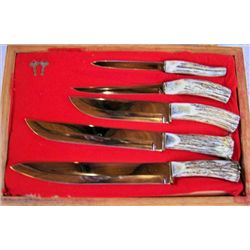5 Horn handled knives, marked BRJ