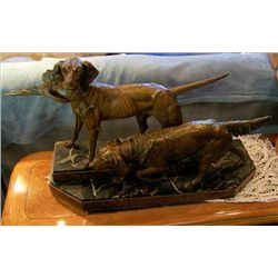 Bronze 2 tier solid marble base with hunting dogs