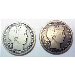 2  1898O Barber half $  VG  3 ltrs Liberty