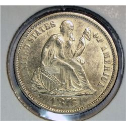 1876  Seated  dime  AU