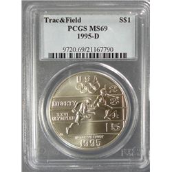 1995-D ATLANTA OLYMPICS TRACK AND FIELD COMMEMORATIVE SILVER DOLLAR, PCGS MS69!