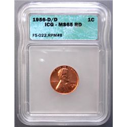 1956-D/D LINCOLN CENT, ICG MS-65RD FS-022 RPM #8, D WITH D SOUTH OF TOP D, RARE