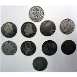 10 damaged, scratched, or no date Bust half $'s