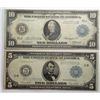 Image 1 : 1914 $5 and $10 FR note  Fine