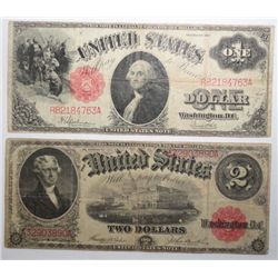 1917 $1 and $2  US note  VG