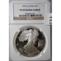 1992S Silver Eagle NGC PF69 ULTRA CAMEO