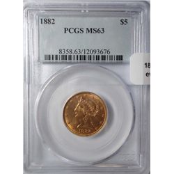 1882 $5 Gold Liberty  PCGS63