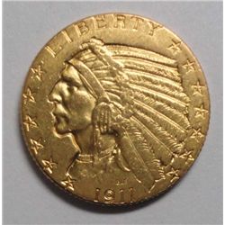 1911D $5 Gold Indian XF/ AU  scarce date