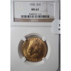 1932 $10 Gold Indian NGC63